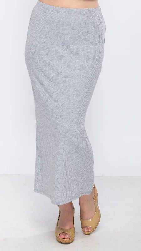 Stretch skirts for curvy figure flattery -Midi Tube Skirt - Grey Rib