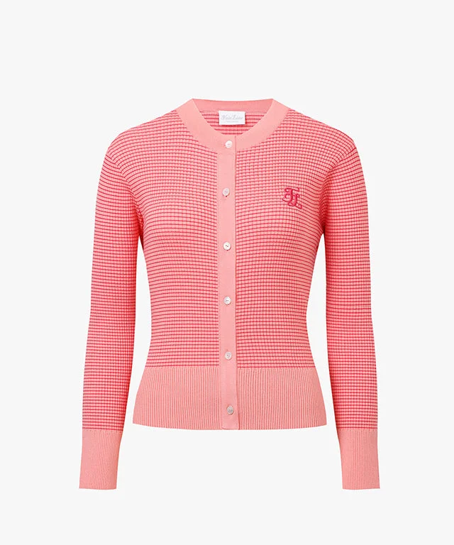 Beaded cardigan for a glamorous effect -[Final Sale] FAIRLIAR Mini Waffle Cardigan (Pink Coral)