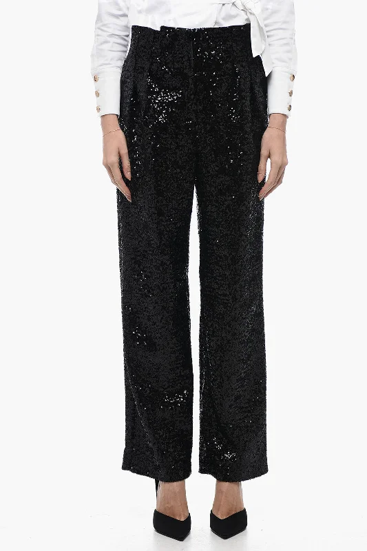 Black tight trousers for women with sleek design and versatile styling options -In The Mood For Love Sequined CLYDE Pants with Wide Leg