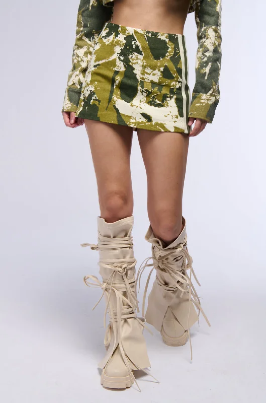 Bold skirts with metallic shimmer finish -ABSTRACT CAMO MINI SKIRT