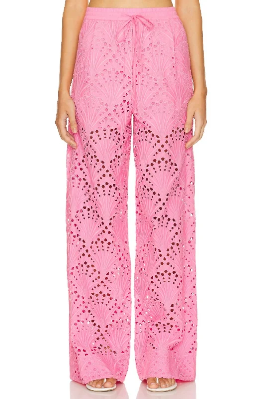 Casual tight trousers for women with comfy waistband and minimalistic style -Fab Broderie Anglaise Pant In Bubblegum