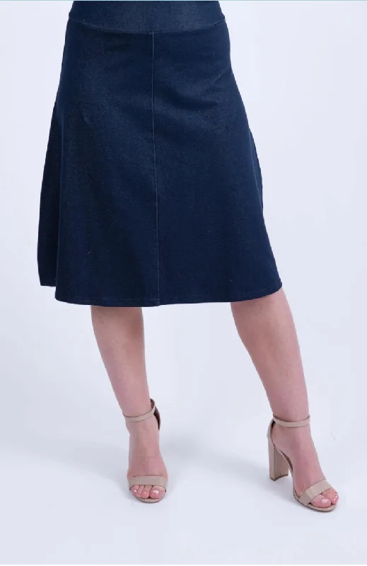 Pleated midi skirts for elegant everyday looks -Stretch Denim Flare Skirt - Blue Denim