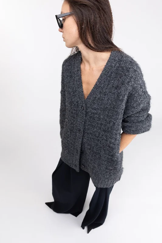 Outdoor - activity cardigan for a durable option -FUZZY BUTTON UP CARDIGAN