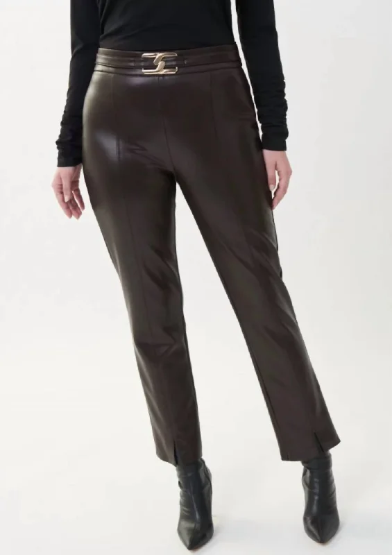 Stretch skinny tight trousers for women with full-length design and modern flair -Leather Pants In Mocha