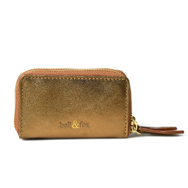 Handle bags with bold logos for branding -AVA Mini Double Zip Purse - Bronze Metallic