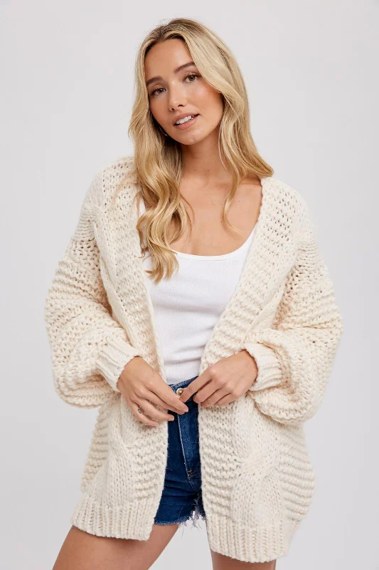 Oversized cardigan for a cozy feel -Cream Chunky Knit Cardigan