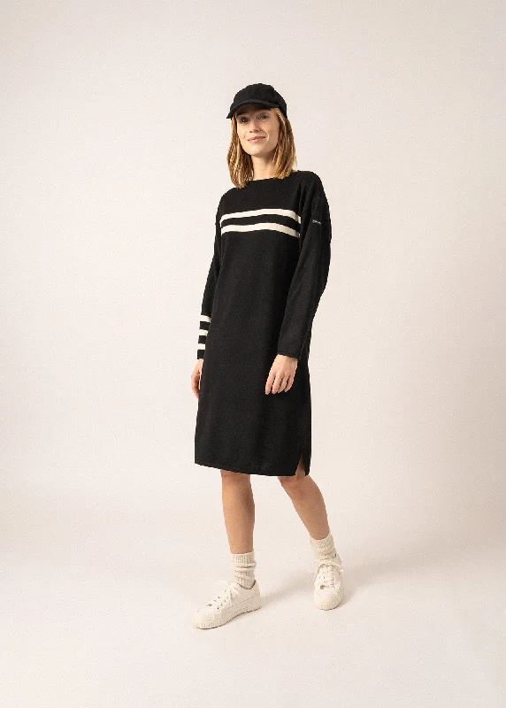 Khaki Dresses for Casual -Nuage Striped Wool Dress - SAINT JAMES x Isabelle Ballu (NOIR/ECUME)