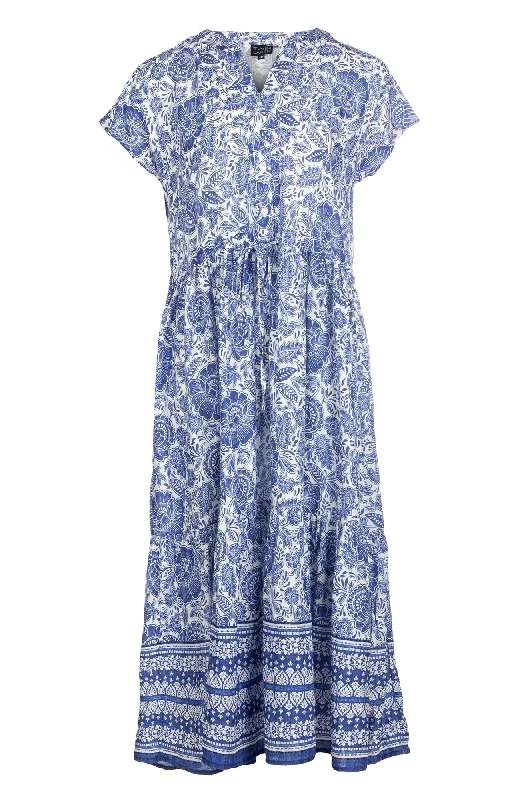 Black Dresses for Versatile -Nehru collar Cotton Blend Dress | Delft Garden Border | 6512A1