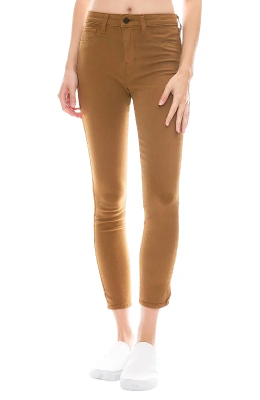 Stretch skinny tight trousers for women with full-length design and modern flair -Margot High Rise Skinny Jeans In Brown