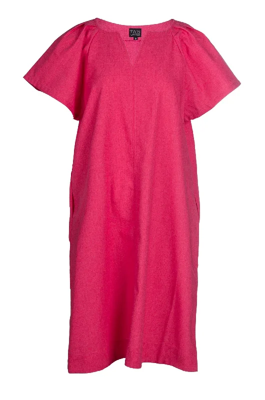 Nylon Dresses for Stretchable -Cotton Linen Blend Dress | CERISE | 6778A1