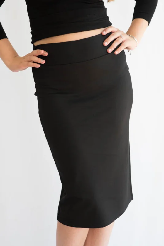 Luxury satin skirts for evening event elegance -Soft Terry Pencil Skirt - Black