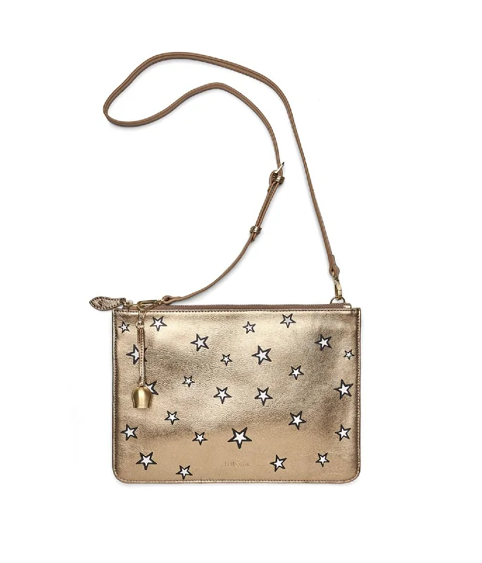 Handle bags with durable hemp for sustainability -GIA Cross Body Bag / Oversize Clutch - Gold Star Print