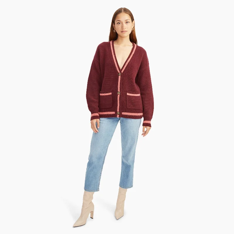 Long - sleeve cardigan for cold weather -Cashmere Varsity Boyfriend Cardigan