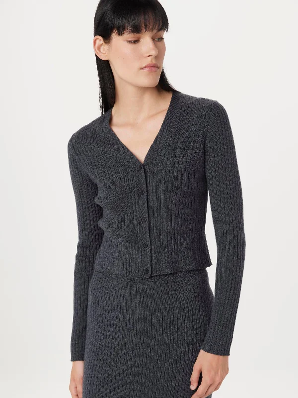 Crew - neck cardigan for a casual vibe -The Merino V-Neck Cardigan in Charcoal Grey