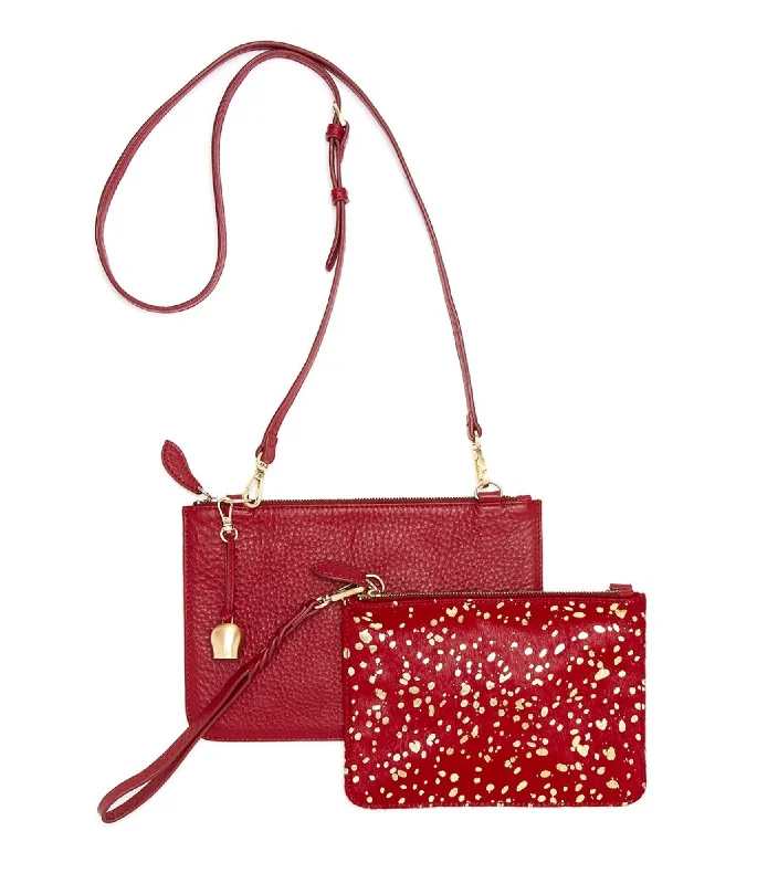 Handle bags with inner compartments for essentials -KATI Double Cross Body Bag - Cherry Red 'Pony'