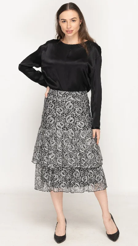 Wrap skirts for adjustable stylish fit -Ruffle Skirt - Black/White Lace