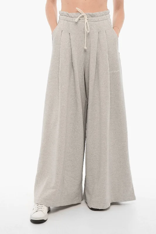 High-waisted tight trousers for women with elastic waistband for added comfort -Palm Angels Double-Pleat Wide Leg Sweat Pants