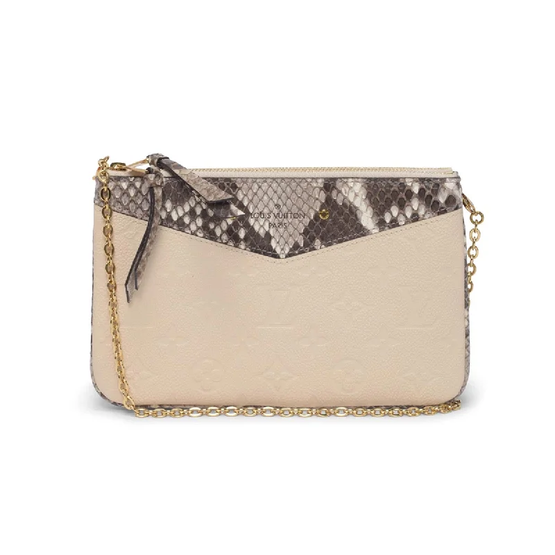 Handle bags with multi-color weaves for vibrancy -Louis Vuitton Cream Empreinte & Python Double Zip Pochette