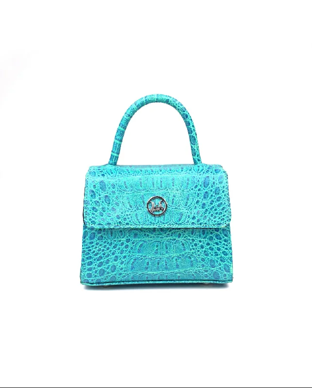 Handle bags with spacious interiors for storage -Tokyo Micro: Deep Sky Blue Crocodile Print