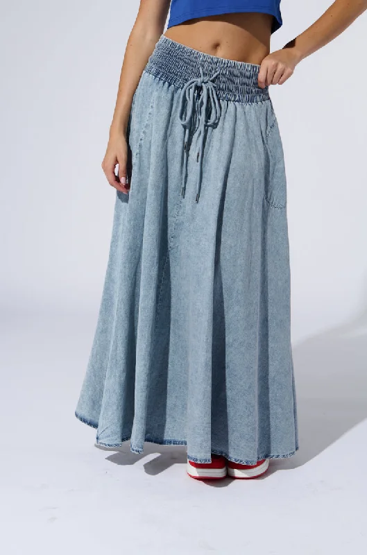 Designer skirts for luxury fashion flair -ALEX ACID WASH DENIM MAXI SKIRT