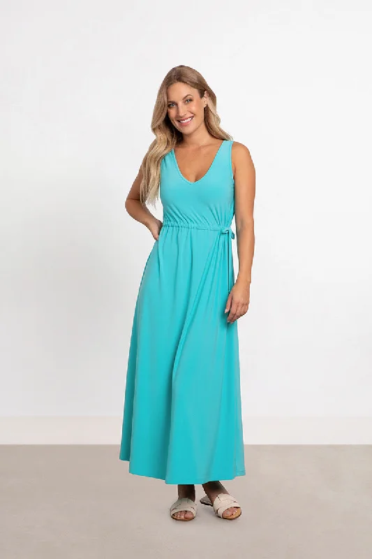 Midi Dresses for Versatile Wear -Sleeveless Reversible Tie Dress | Aqua