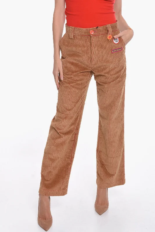 Color-block tight trousers for women with bold contrasts and modern flair -Cormio Corduroy TANER Workwear Pants with Patches