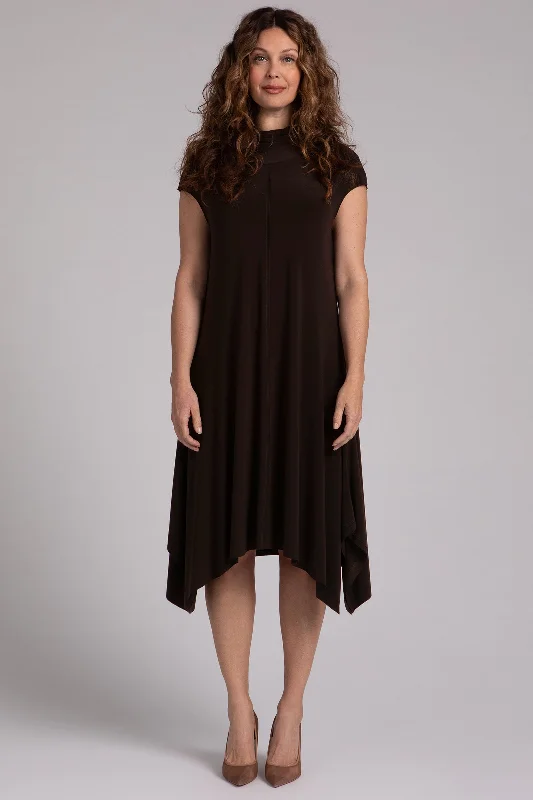 Lace Dresses for Delicate -Flounce Funnel Neck Dress | Chocolate