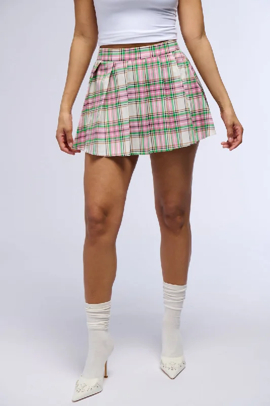 Designer skirts for luxury fashion flair -NICKI PLAID PLEATED MINI SKIRT