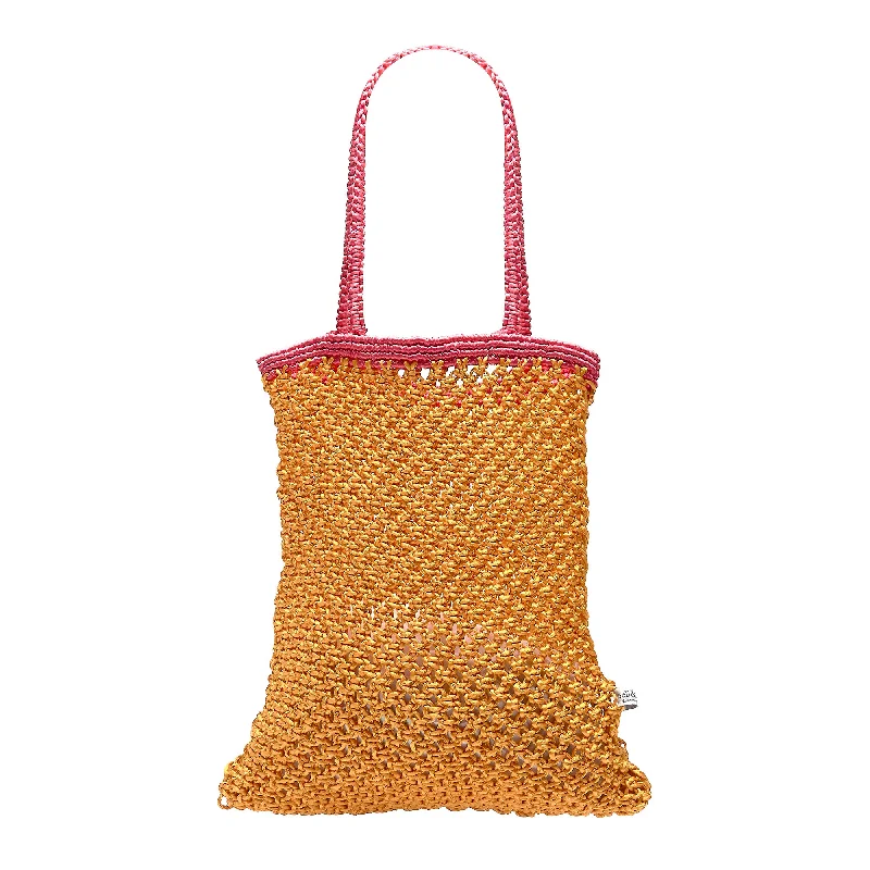 Handle bags with retro logos for charm -KIYANA Hand Woven Macrame Bag - Ochre & Hot Pink