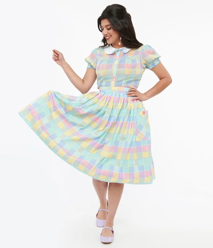 Flowy chiffon skirts for romantic summer days -Hell Bunny 1950s Pastel Check Cotton Skye Swing Skirt