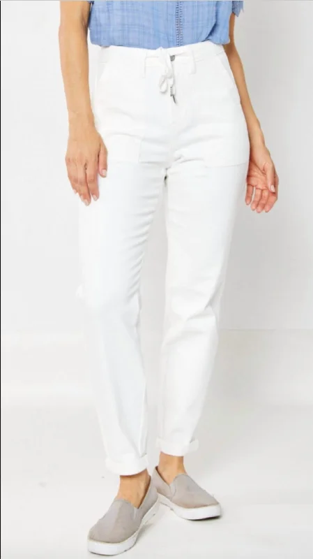 High-waisted tight trousers for women with tapered leg and vintage-inspired design -Joggers In White