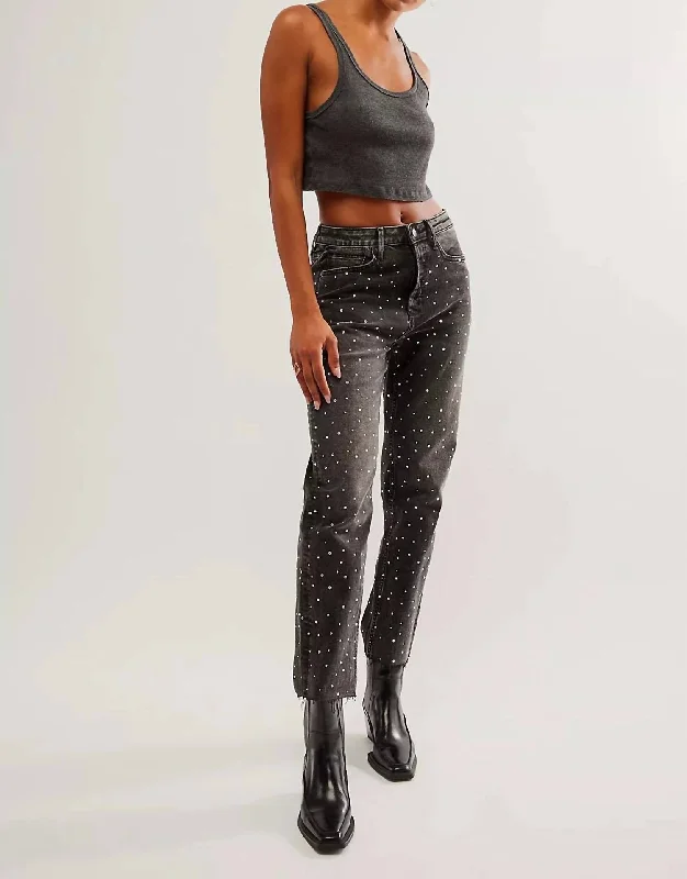 Wool blend tight trousers for women with soft, breathable fabric for year-round wear -Rhinestone Jean In Black