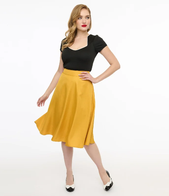 Patterned skirts with unique abstract art -Unique Vintage 1950s Yellow High Waist Vivien Swing Skirt