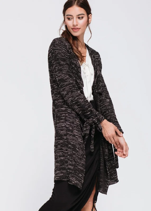 Argyle - cardigan with a traditional pattern -Flirty Bow Sleeves Loose Cardigan In Black