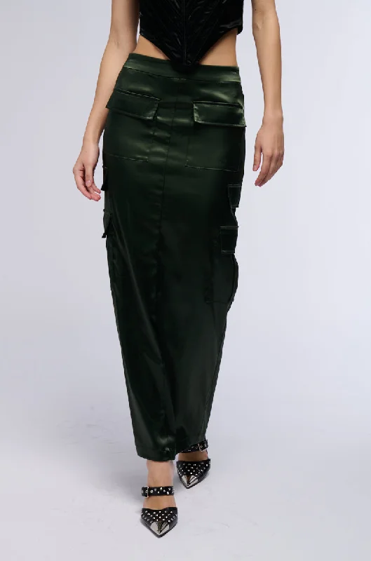 Luxury skirts with elegant silk sheen -ALL IN SATIN CARGO POCKET MAXI SKIRT