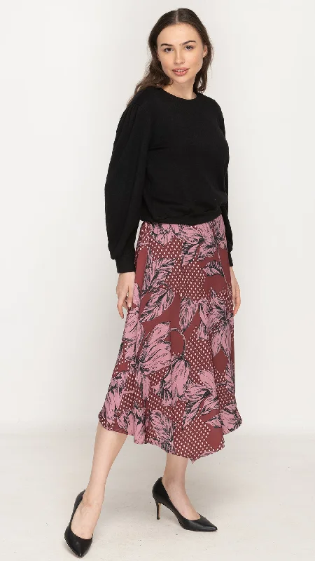 Trendy leather skirts for edgy modern looks -Satin Asymmetrical Skirt - Purple Floral