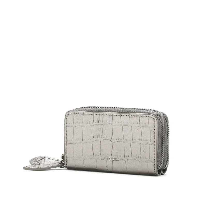 Handle bags with subtle embroidery for detail -AVA Mini Double Zip Purse - Pewter Croc