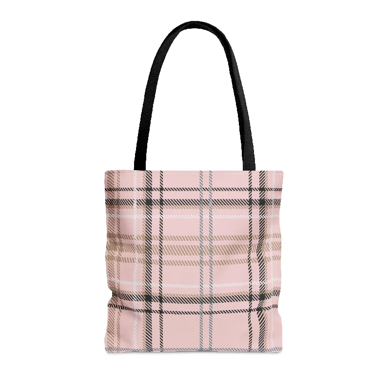 Handle bags with soft leather for luxury -Pink Plaid Tote Bag