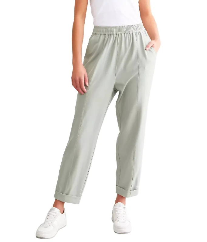 Loose-fit tight trousers for women with high waist and casual, comfortable style -Oakland Turnup Taper Pant In Cool Sage