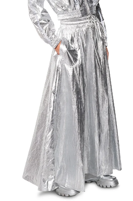 Ruffled skirts for soft romantic appeal -GIVE YOU THE WORLD HIGH WAIST METALLIC MAXI SKIRT