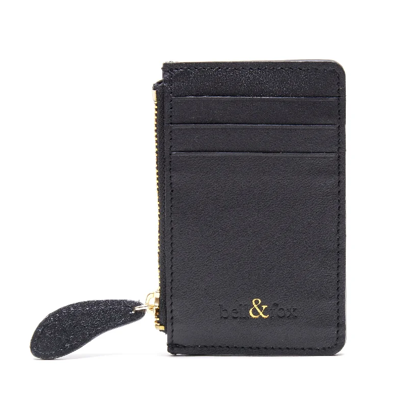 Handle bags with sleek zippers for closure -LIA Leather Card Holder - Black Grainy