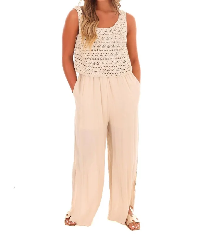 Soft stretch tight trousers for men with comfortable waistband for all-day wear -Walk On The Beach Crochet Jumpsuit In Shell