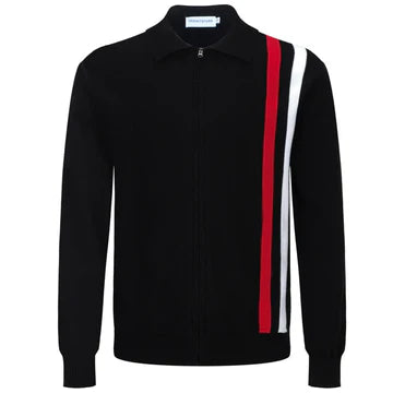 Travel - friendly cardigan for on - the - go -Dean Long Sleeve Cardigan Knit Black/Red/White Stripe