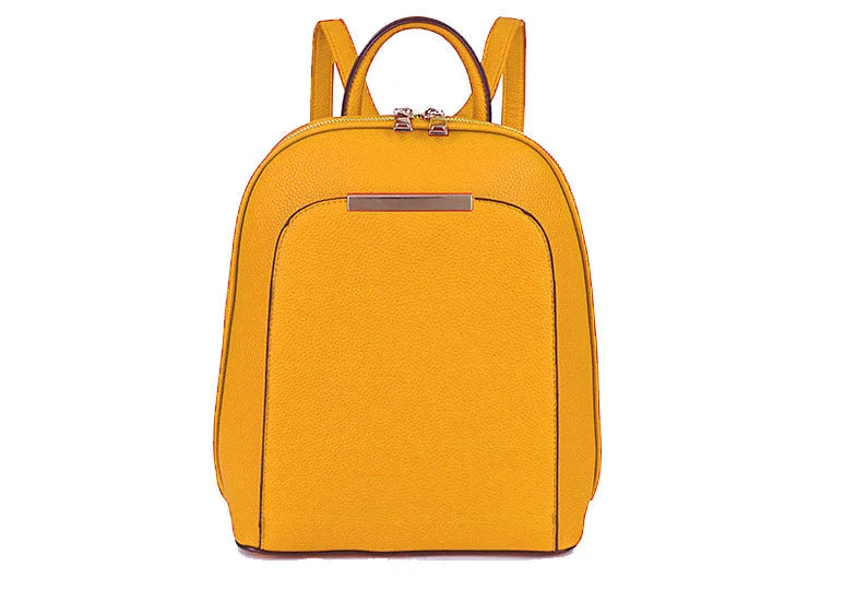 Handle bags with eco-friendly bamboo handles -SMALL MULTI COMPARTMENT CROSS BODY BACKPACK WITH TOP HANDLE - MUSTARD YELLOW