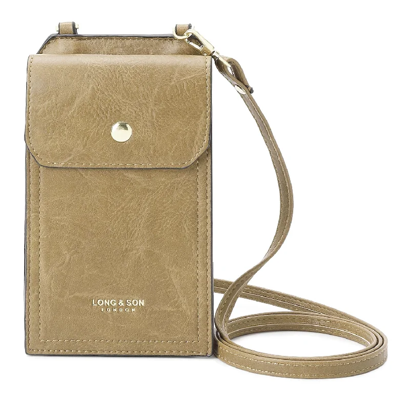 Handle bags with neutral leather for elegance -SMALL TAUPE MOBILE PHONE HOLDER CROSS BODY BAG