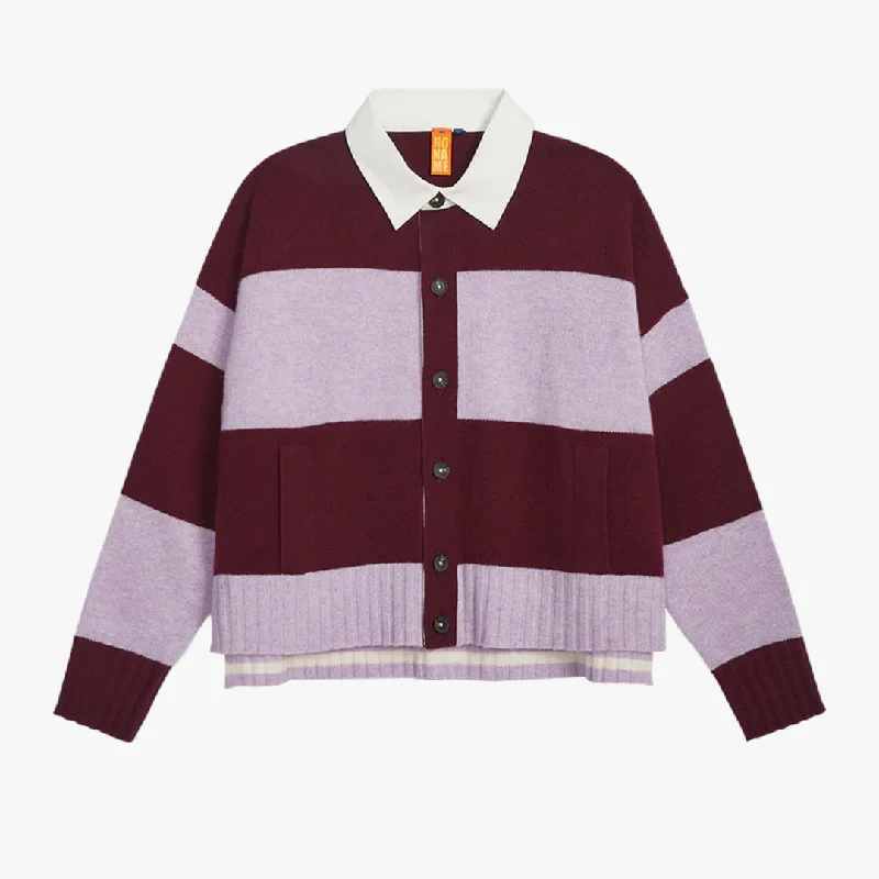 Hand - knitted cardigan for a handmade touch -Everyday Rugby Cardigan (Rouge Noir + Sugar Plum)