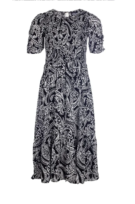 Gray Dresses for Subtle -Printed Viscose Dress | BLACK WHITE PAISLEY | 7337A1