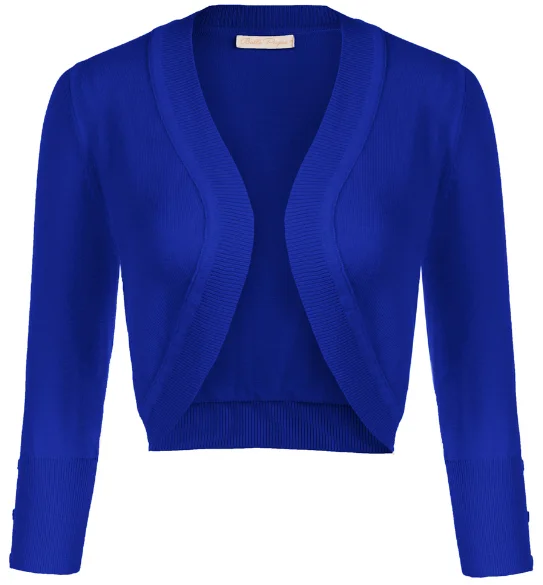 Solid - color cardigan for simple elegance -Bolero  Cardigan Royal Blue