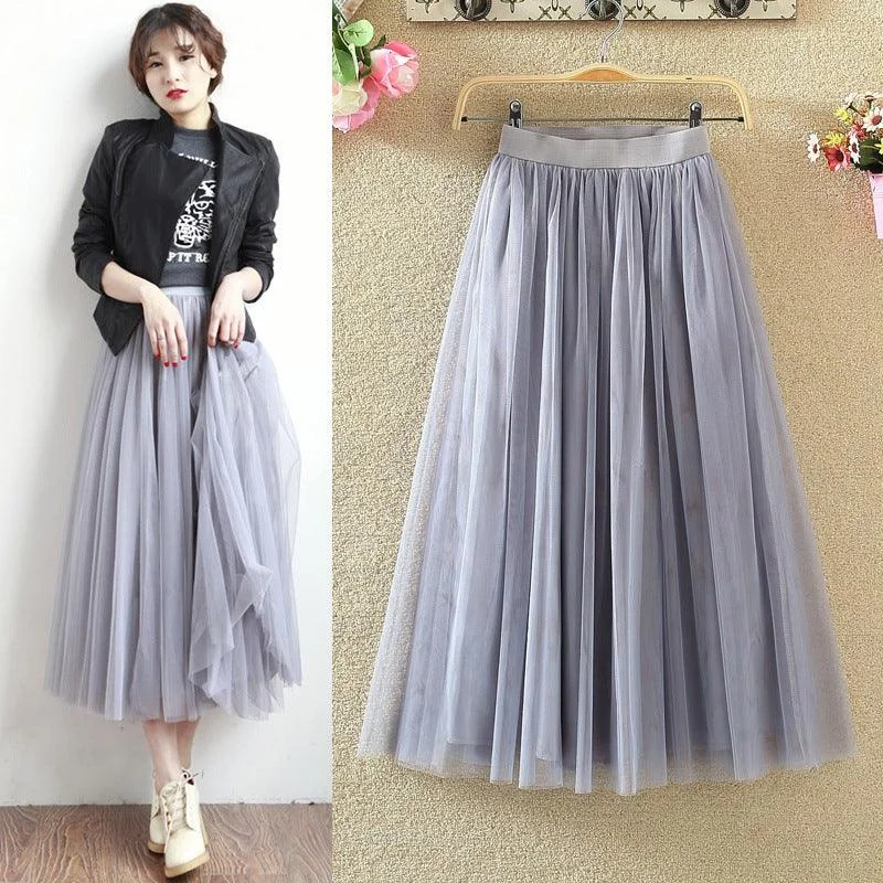 High-waisted mini skirts for retro vibes -Yarn Skirt Half-length Skirt Female High Waist Mid-length A-line Skirt Mesh Skirt