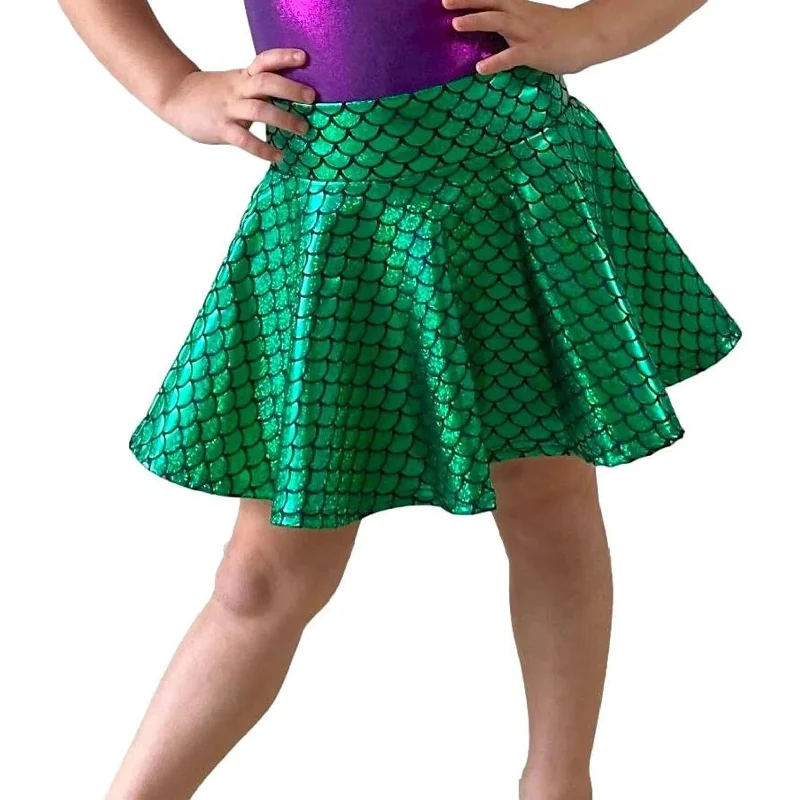 Durable cotton skirts for tough daily use -Children's Mermaid Scales Skater Skirt | Many Colors